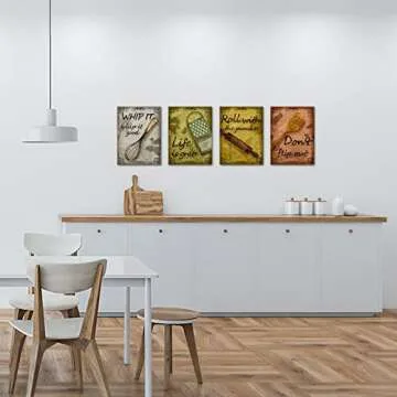 Quotes Kitchen Canvas Wall Art Decor Funny Inspirational Bakery Decor Prints Posters for Restaurant Cafe Bar Baking Framed Decorations Picture Set of 4 Each Panel 12x16inch