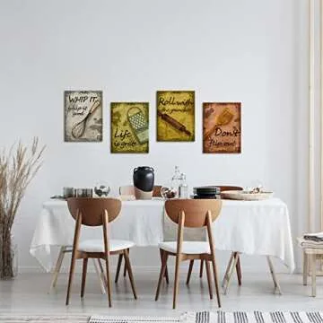 Quotes Kitchen Canvas Wall Art Decor Funny Inspirational Bakery Decor Prints Posters for Restaurant Cafe Bar Baking Framed Decorations Picture Set of 4 Each Panel 12x16inch