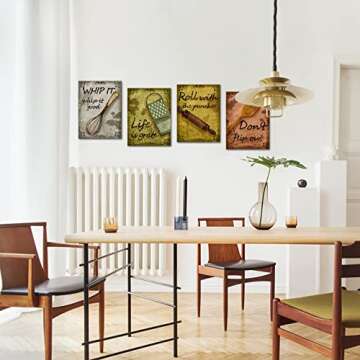 Quotes Kitchen Canvas Wall Art Decor Funny Inspirational Bakery Decor Prints Posters for Restaurant Cafe Bar Baking Framed Decorations Picture Set of 4 Each Panel 12x16inch