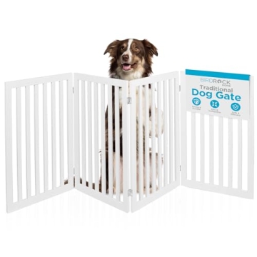 INTERNET'S BEST Dog Gate Indoor Freestanding Pet Barrier, Folding Wood Dog Fence, Extra Wide Doorway...