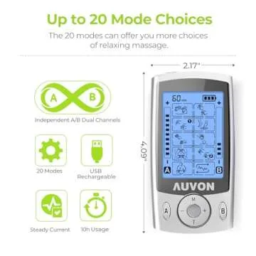 AUVON TENS Unit with 20 Modes & Electrode Pads - Pain Relief