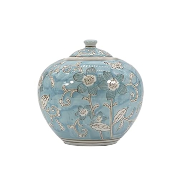 Galt International 8" Light Blue and White Floral Chinoiserie Jar w/Lid- Ginger Jar, Tea Storage, De...