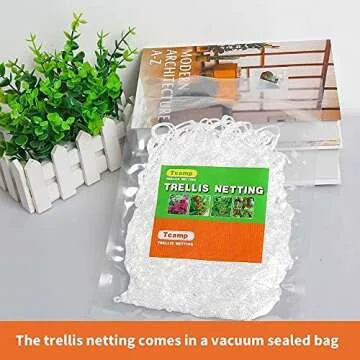 Tcamp Heavy-Duty Polyester Garden Trellis Netting Plant Climbing Net for Growing Vines Plants Vegetables Fruits Flowers, White Grow Tent (4.9Ft x15Ft, 3.5" Opening Mesh, 1 Pack Plant Net)