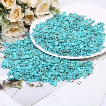 SUNYIK Howlite Turquoise Tumbled Chips Stone Crushed Pieces Irregular Shaped Stones 1pound(about 460 gram)