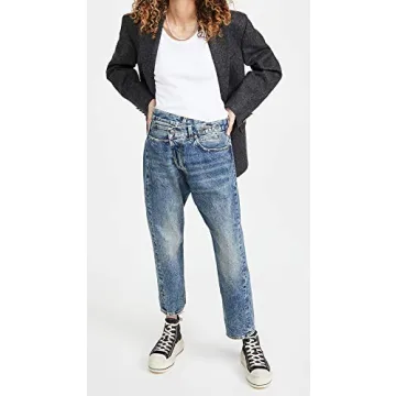 R13 Women's Cross Over Jeans - Chic Comfort in Kelly Blue
