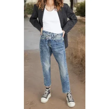 R13 Women's Cross Over Jeans - Chic Comfort in Kelly Blue
