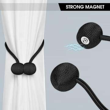 XIOTOTIEMPO Magnetic Curtain Tiebacks Biege 4 Pack, Curtain Tie Backs Holdbacks Holders Hooks Clip Buckles for Curtains Drapes, Curtain Ties for Home Bedroom Office Decorative Curtain (Black)