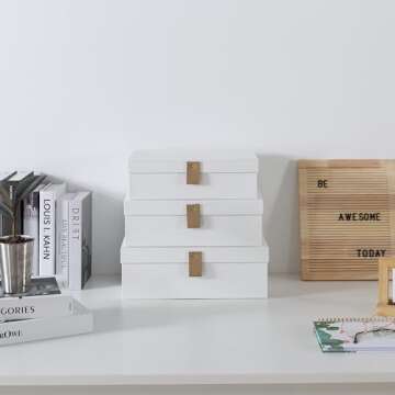 Soul & Lane Cardboard Decorative Boxes for Storage - Set of 3, Textured Set with Lids for Home Decor...