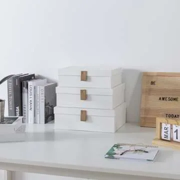 Soul & Lane Cardboard Decorative Boxes for Storage - Set of 3, Textured Set with Lids for Home Decor, Photo Storage and Memory Boxes for Keepsakes, Off-White