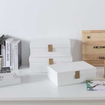 Soul & Lane Cardboard Decorative Boxes for Storage - Set of 3, Textured Set with Lids for Home Decor, Photo Storage and Memory Boxes for Keepsakes, Off-White