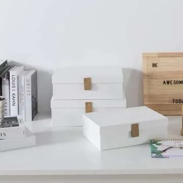 Soul & Lane Cardboard Decorative Boxes for Storage - Set of 3, Textured Set with Lids for Home Decor, Photo Storage and Memory Boxes for Keepsakes, Off-White