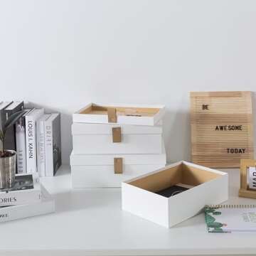 Soul & Lane Cardboard Decorative Boxes for Storage - Set of 3, Textured Set with Lids for Home Decor, Photo Storage and Memory Boxes for Keepsakes, Off-White