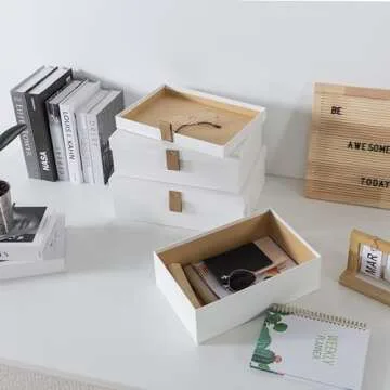 Soul & Lane Cardboard Decorative Boxes for Storage - Set of 3, Textured Set with Lids for Home Decor, Photo Storage and Memory Boxes for Keepsakes, Off-White