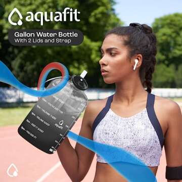 AQUAFIT 1 Gallon Water Bottle with Time Marker - Straw & Chug Lid - BPA Free Big Water Bottle with Straw - Gym Water Bottle with Handle - Motivational 1 Gallon Water Jug (128 oz, Midnight Gray)