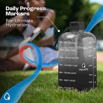 AQUAFIT 1 Gallon Water Bottle with Time Marker - Straw & Chug Lid - BPA Free Big Water Bottle with Straw - Gym Water Bottle with Handle - Motivational 1 Gallon Water Jug (128 oz, Midnight Gray)