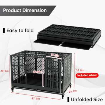 Snuowu 48/42/38 Inch Heavy Duty Dog Crate with Wheels, Folding Metal Big Dog Cage for Large and Medi...