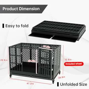 Snuowu 48/42/38 Inch Heavy Duty Dog Crate with Wheels, Folding Metal Big Dog Cage for Large and Medi...