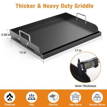 Barbqtime Griddle for Gas Grill, 17" x13” Universal Flat Top Plate with Removable Handles for Char...