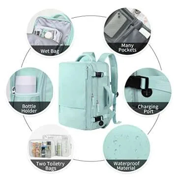 Hanples Extra Large Travel Backpack for Women as Person Item Flight Approved, 40L Carry On Backpack, 17 Inch Laptop Backpack, Waterproof Hiking Backpack, Casual Bag Backpack(Mint Green)
