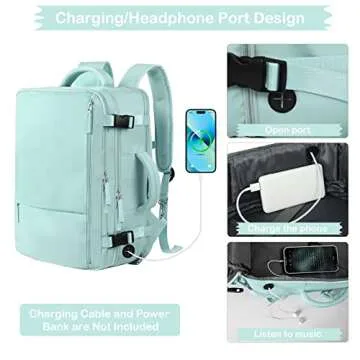 Hanples Extra Large Travel Backpack for Women as Person Item Flight Approved, 40L Carry On Backpack, 17 Inch Laptop Backpack, Waterproof Hiking Backpack, Casual Bag Backpack(Mint Green)