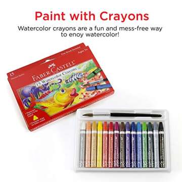 Faber-Castell Watercolor Crayons with Brush, 15 Colors - Premium Quality Art Supplies for Kids