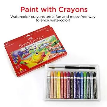 Faber-Castell Watercolor Crayons with Brush, 15 Colors - Premium Quality Art Supplies for Kids