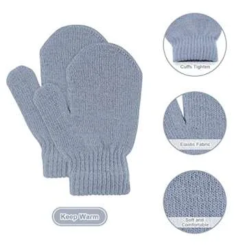 MENOLY 15 Pairs Kids Toddlers Magic Stretch Mittens Solid Color Winter Warm Kids Knit Gloves for Boys and Girls