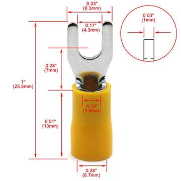 Baomain Insulated Fork Spade Wire Connector Electrical Crimp Terminal SV5.5-4 12-10 AWG (4-6 mmq) USA Screw #8 (100PCS)
