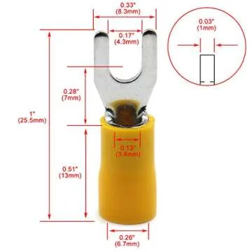 Baomain 100 pcs Insulated Fork Spade Connectors for 12-10 AWG