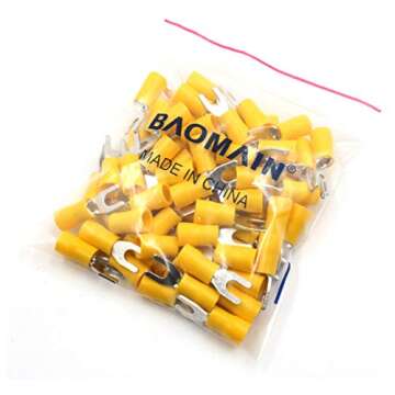 Baomain Insulated Fork Spade Wire Connector Electrical Crimp Terminal SV5.5-4 12-10 AWG (4-6 mmq) USA Screw #8 (100PCS)