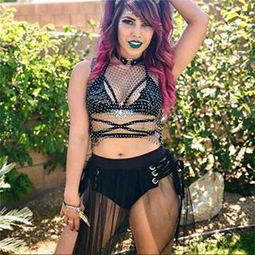 Women Sexy Diamond Mesh Tank Tops Hollow Out See Through Crop Tops for Festival Club Rave Outfit