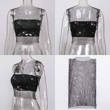 Women Sexy Diamond Mesh Tank Tops Hollow Out See Through Crop Tops for Festival Club Rave Outfit