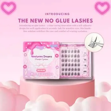 Ninetynine Dreams No Glue Mermaid Lashes Press On Reusable Individual False Eyelashes Clusters, Easy To Apply 9-13mm, Thin Transparent Self Adhesive Band Natural Eyelash