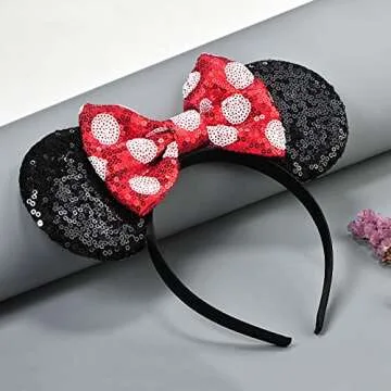 FANYITY Mouse Costume Ears,2 Pcs Mouse Ears Headbands for Girls & Women Party,Size Free (Red Bow Points)