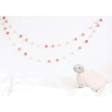 Ombre Pink Adjustable Handmade Felt Ball Garland by Sheep Farm Felt- White, Ivory, and Pink Pom Pom Garland. 1 inch balls. Valentine's Day Decoration. 7 feet. 28 felt balls.