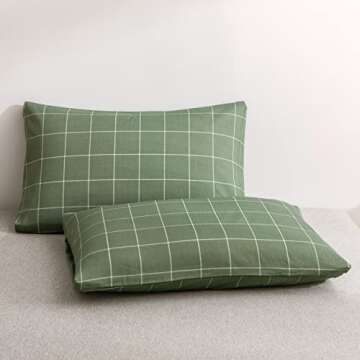 JELLYMONI Cotton Plaid Pillowcases Set - 100% Natural Comfort