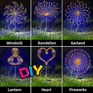 YOTOZU 2 PCS Solar Firework Light, Outdoor Solar Garden Decorative Lights 120 LED Powered 40 Copper Wires String DIY Landscape Light for Pathway (Multi-Color)