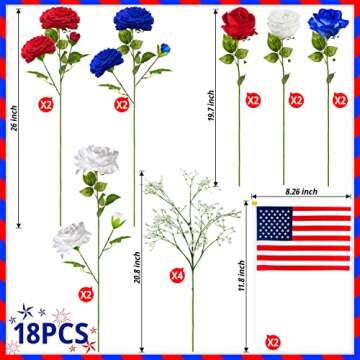 28 Pcs Red White and Blue Artificial Flowers, Patriotic Bouquet for Memorial Day