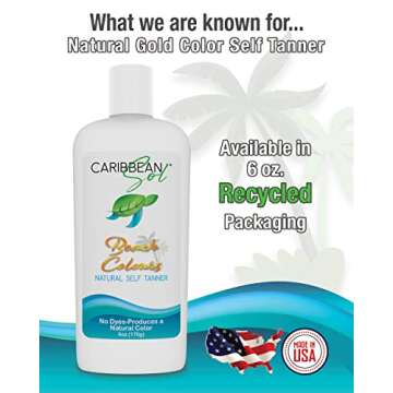 Caribbean Sol - Beach Colours Natural Self Tanning Lotion- Natural Eco-Friendly Sunless Tanner Skin Moisturizing Quick Self Tan Body Lotion 6oz.