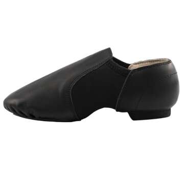 Linodes Leather Jazz Shoe Slip On for Girls and Boys (Toddler/Little Kid/Big Kid) Black 5M Big Kid