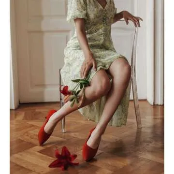 AHZEHRSE Womens Kitten Heels Pumps Closed Pointed Toe Knit Short Heels Shoes Prom Classic Formal Work Dress Pumps Orange Red