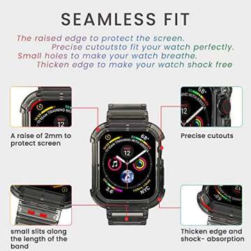 Clear Watch Band for Apple Watch 45mm 42mm 44mm Jelly Crystal Bumper Case Band for Women Men Compatible with Apple iWatch Series 9 8 SE 7 6 5 4 3 2 1 (clear 42/44/45mm)