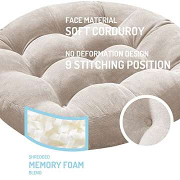 Degrees of Comfort Meditation Floor Pillow, Round Large Pillows Seating for Adults, Tufted Corduroy ...