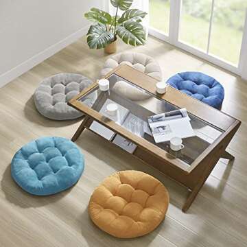 Degrees of Comfort Meditation Floor Pillow, Round Large Pillows Seating for Adults, Tufted Corduroy Cushion for Living Room Tatami, Beige 22 Inch