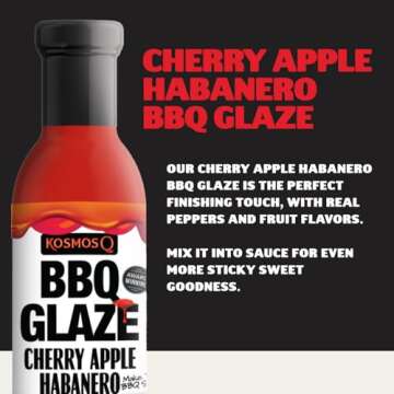Kosmos Q Cherry Apple Habanero BBQ Glaze - 15.5 Oz Bottle for Sticky & Flavorful Barbecue - Thick BB...