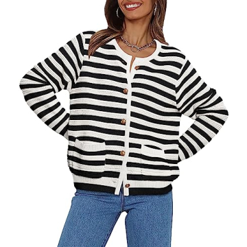 LILLUSORY Women's Cable Knit Cardigan Sweaters 2024 Fall Trendy Open Front Button Up Tweed Blazer Ja...