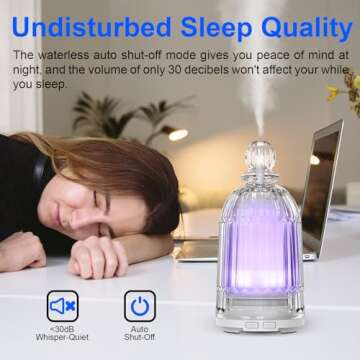 DOUDING Glass Essential Oil Diffuser, Ultrasonic Aromatherapy Diffuser Cool Mist Humidifier with Auto Shut-Off, 7 Colors Adjustable LED Light for Home, Bedroom, Office, Yoga, 120ml(White Base)