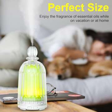 DOUDING Glass Essential Oil Diffuser, Ultrasonic Aromatherapy Diffuser Cool Mist Humidifier with Auto Shut-Off, 7 Colors Adjustable LED Light for Home, Bedroom, Office, Yoga, 120ml(White Base)