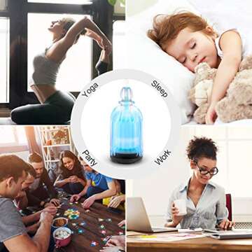 DOUDING Glass Essential Oil Diffuser, Ultrasonic Aromatherapy Diffuser Cool Mist Humidifier with Auto Shut-Off, 7 Colors Adjustable LED Light for Home, Bedroom, Office, Yoga, 120ml(White Base)