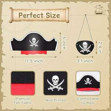 Legigo 48 Pcs Pirate Hat Classic Costume Cap & Skull Print Eye Mask Set for Parties and Halloween